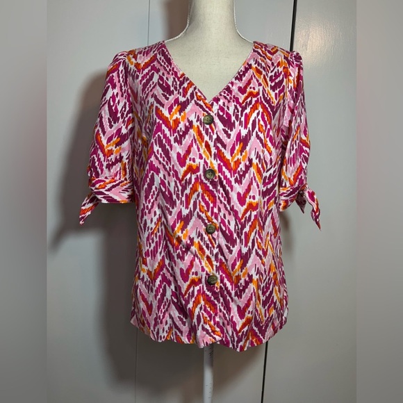 Emily Daniel’s Pink/Red/Orange Blouse Women’s Size L Button Down - Picture 8 of 8
